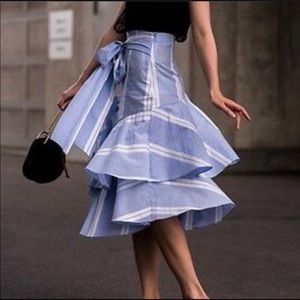 Zara basic collection blue and white striped skirt